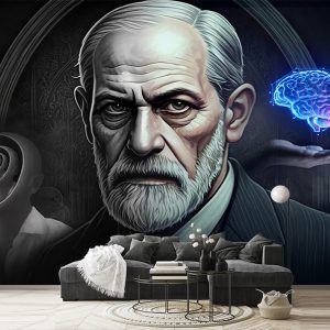 پوستر روانشناسی طرح زیگموند فروید با زمینه تیره