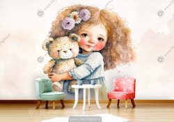 پوستر سه بعدی طرح عروسکی دختر کوچولو با تدی