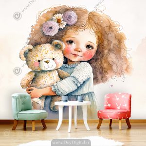 پوستر سه بعدی طرح عروسکی دختر کوچولو با تدی