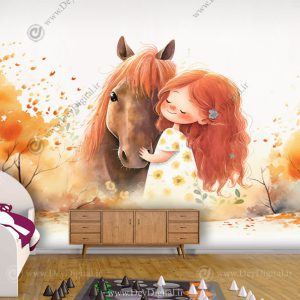 پوستر دیواری اتاق دختر طرح فانتزی پرنسس و اسب