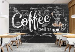 کاغذ دیواری سه بعدی کافی شاپ طرح تایپوگرافی کافه