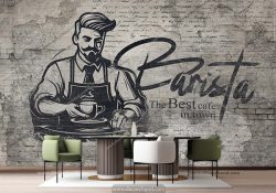 کاغذ دیواری سه بعدی برای کافه طرح باریستا