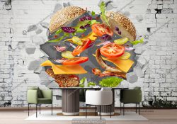 کاغذ دیواری سه بعدی برای کافه رستوران فست فودی