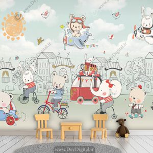 پوستر دیواری اتاق کودک طرح فانتزی خرسی