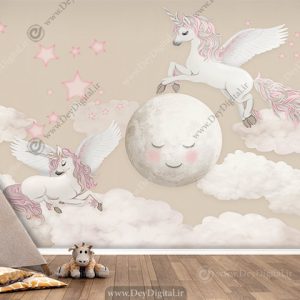 کاغذ دیواری سه بعدی برای اتاق کودک دختر طرح یونیکورن