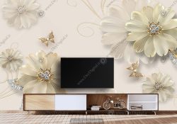 کاغذ دیواری سه بعدی گل برای پشت تلویزیون