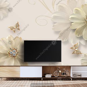 کاغذ دیواری سه بعدی گل برای پشت تلویزیون