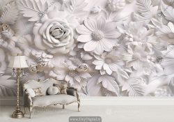 پوستر چاپی طرح گل های سفید سه بعدی