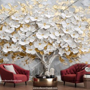 کاغذ دیواری سه بعدی طرح زیبای درخت پر شکوفه