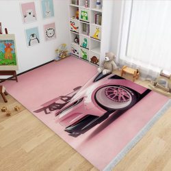 فرش اتاق دخترانه طرح پورشه صورتی