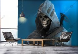 پوستر چاپی گیمینگ طرح شخصیت گوست با زمینه آبی