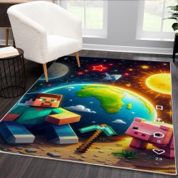 فرش فانتزی ماینکرفت با زمینه کره زمین