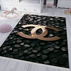 فرش سه بعدی گوچی با زمینه سنگی تیره