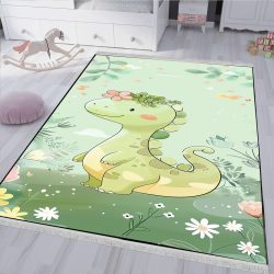 فرشینه اتاق نوزاد طرح دایناسور با زمینه و تم سبز