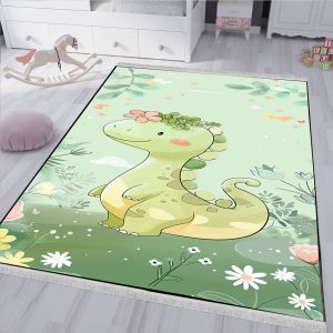 فرشینه اتاق نوزاد طرح دایناسور با زمینه و تم سبز