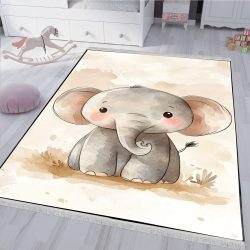 فرشینه چاپی طرح ساده بچه فیل با زمینه کرمی و قهوه ای
