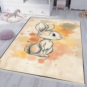 فرشینه اتاق کودک طرح بچه خرگوش با زمینه رنگی روشن