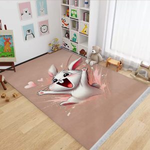 فرشینه اتاق کودک طرح خرگوش با قلب های صورتی