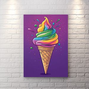 تابلو دکوراتیو طرح بستنی با زمینه بنفش