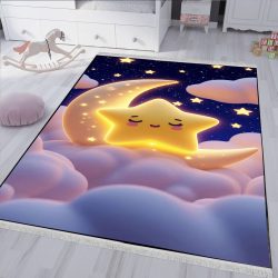 فرشینه اتاق کودک طرح ماه و ستاره