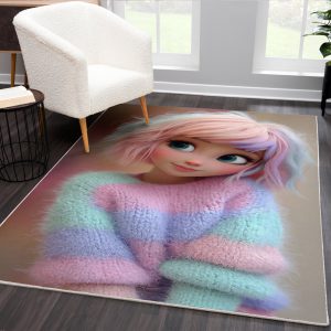 فرشینه اتاق کودک دختر طرح دختر بچه با موهای صورتی