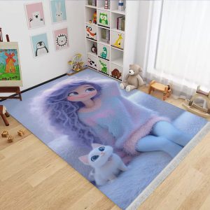 فرشینه کودک طرح دختر بچه و گربه سفید