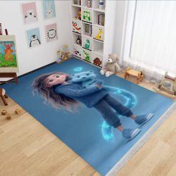 فرشینه فانتزی دختر بچه با زمینه آبی