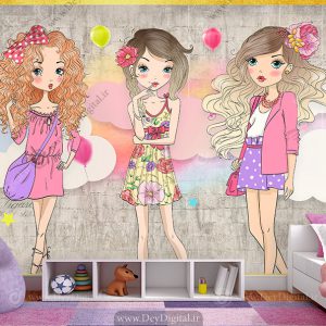 پوستر دیواری اتاق کودک دختر با زمینه آجر