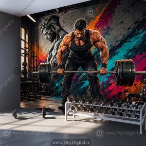 پوستر دیواری باشگاه مردانه طرح بدنساز حرفه ای در حال ورزش