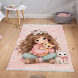 فرشینه فانتزی دخترانه طرح پرنسس کوچولو با گربه
