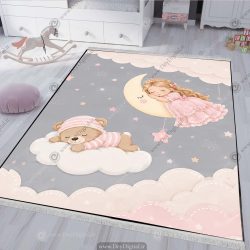 فرشینه کودک دخترانه طرح خرس و پرنسس در آسمان ماه و ستاره WA-8174