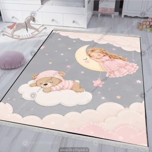 فرشینه کودک دخترانه طرح خرس و پرنسس در آسمان ماه و ستاره WA-8174