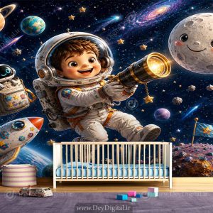 کاغذ دیواری سه بعدی فضانورد و سیاره ها