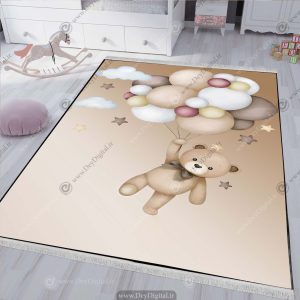 فرش چاپ کودکانه طرح خرس تدی با بادکنک های رنگی