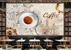 پوستر دیواری سه بعدی طرح کافی شاپ فنجون قهوه