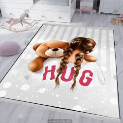 فرش فانتزی دخترانه طرح پینترستی دخترک و خرس تدی