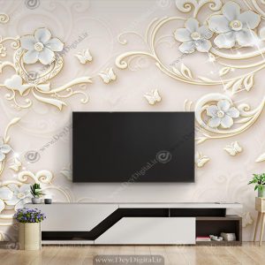 پوستر دیواری پشت تلویزیون گل طلایی