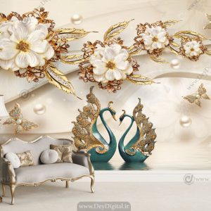پوستر دیواری گل کرمی طلایی ba-234