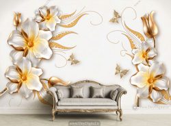 پوستر دیواری گل سفید طلایی ba-2308