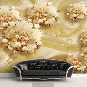 پوستر دیواری گل جواهری طلایی ba-2701
