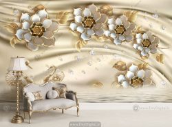 پوستر دیواری گل جواهری کرمی ba-2703