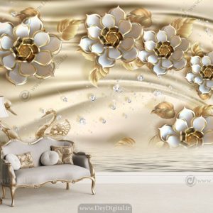 پوستر دیواری گل جواهری کرمی ba-2703