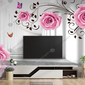 پوستر دیواری پشت تلویزیون گل سه بعدی ba-2803