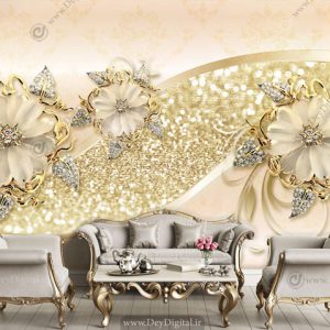 پوستر دیواری پذیرایی گل طلایی نگینی ba-2825