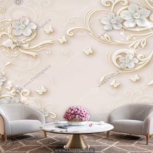پوستر دیواری گل برجسته پشت تلویزیون ba-2833
