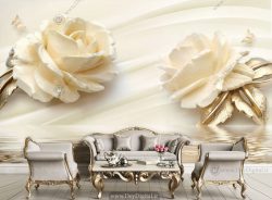پوستر دیواری سه بعدی گل سفید طلایی ba-2847