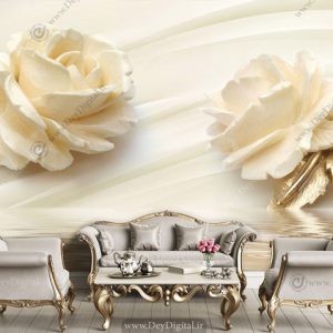 پوستر دیواری سه بعدی گل سفید طلایی ba-2847