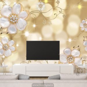 پوستر دیواری پشت تلویزیون گل طلایی ba-2855