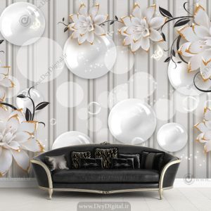 پوستر دیواری سه بعدی گل سفید ba-2857