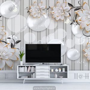 پوستر دیواری پشت تلویزیون گل سفید ba-2857